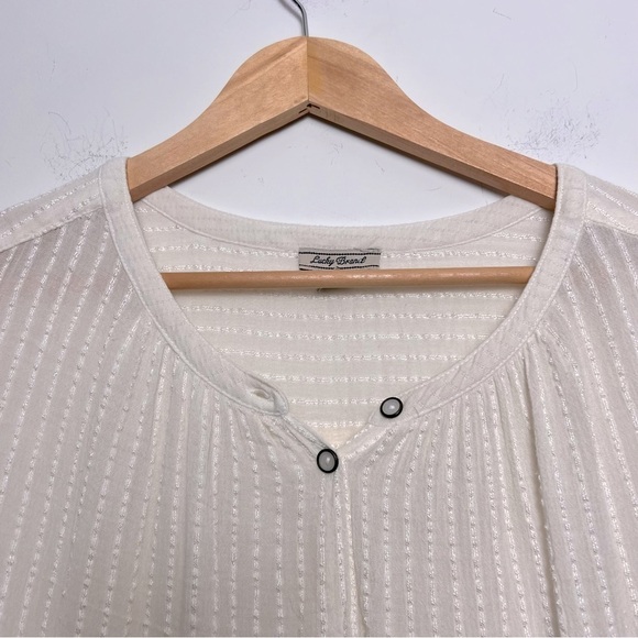 Lucky Brand Ivory Textured Soft Button Up 3/4 Sleeve Decorative Gauzy Blouse - Picture 3 of 12
